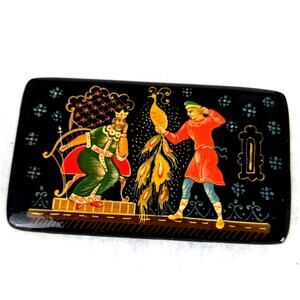 Russian Laquer folk tales pin/brooch Vintage closure 23/8" X 13/8"not signed